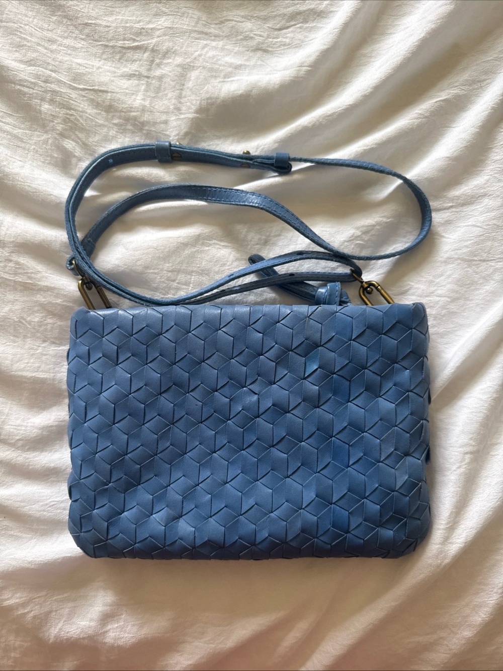 Madewell Woven Leather Crossbody in Dusty Blue